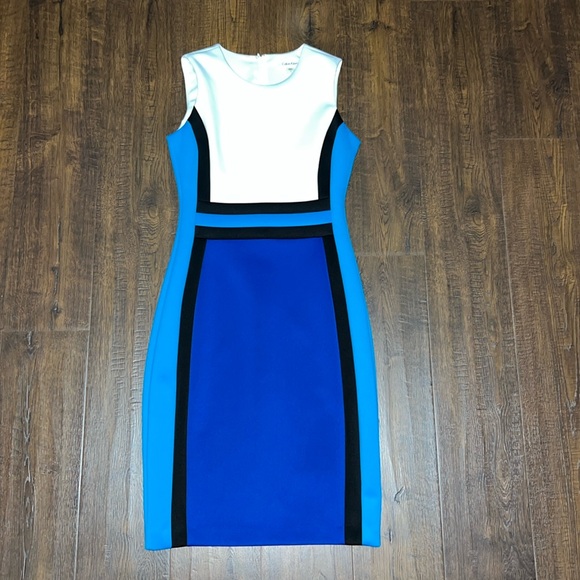 Calvin Klein Women's Colorblocked Sheath Dress (Size 2, Atlantis/White/ Blue) - Picture 1 of 3